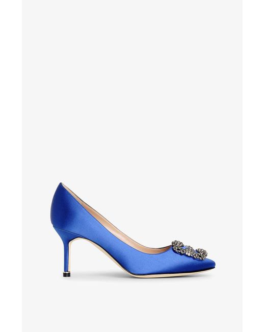 Manolo Blahnik Hangisi 70 Royal Blue Satin Pumps