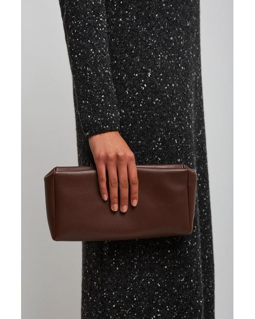 The Row Purple Squared Compact Brown Leather Clutch