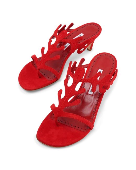 Manolo Blahnik Hidrag 50 Red Suede Sandals