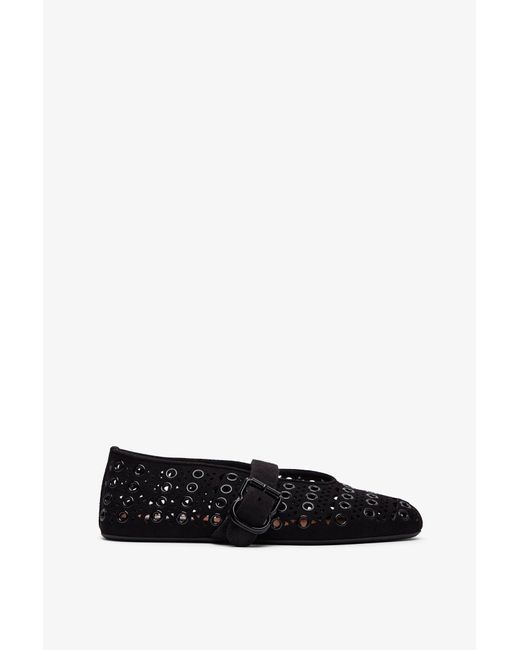 Alaïa White Vienne Black Suede Ballet Flats