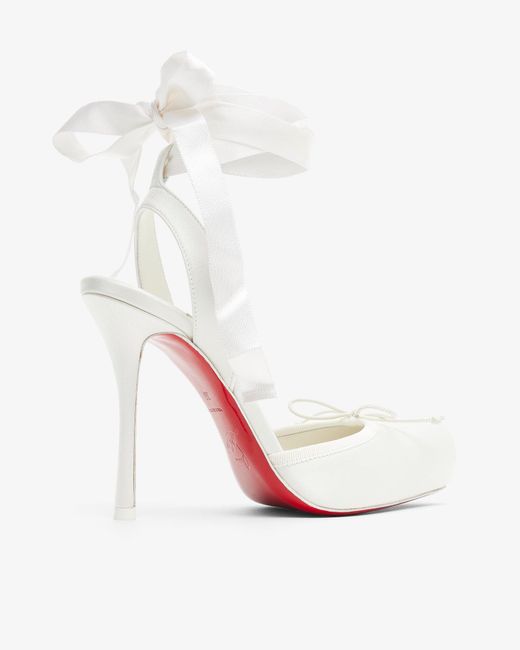 Christian Louboutin White Cassia Lace Up 100 Ivory Satin Pumps