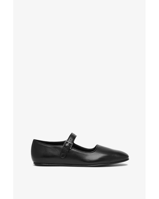 The Row White Ava Black Leather Ballerinas