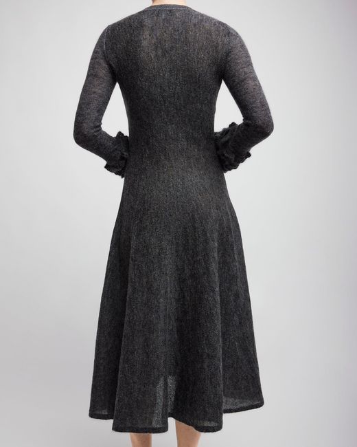 Alaïa Black Frills Sleeve Mohair Fit Flare Dress