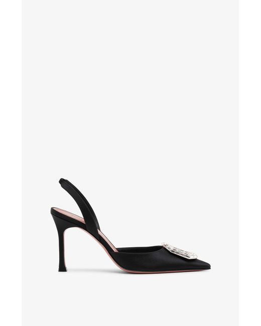 AMINA MUADDI Camelia Sling 90 Black Satin Pumps
