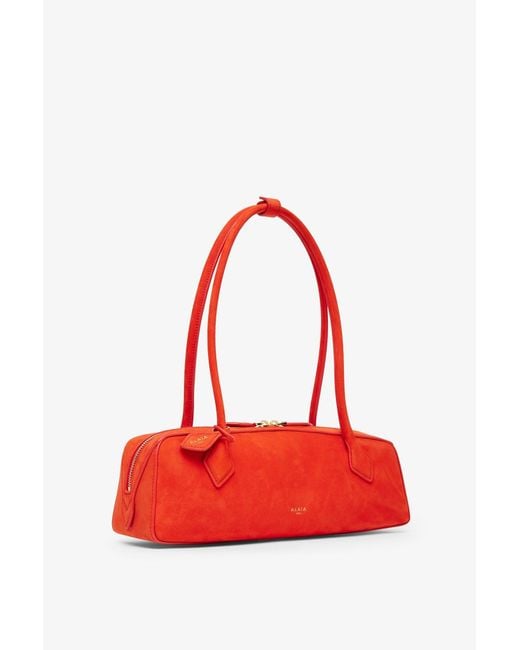 Alaïa Red Le Teckel Medium Orange Suede Bag