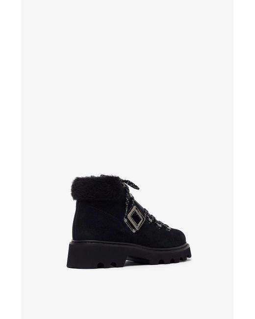 Roger Vivier Blue Viv Rangers Shearling Black Boots