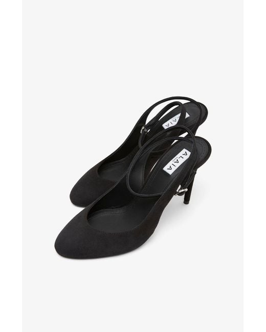 Alaïa Black Decollete 90 Suede Slingback Pumps