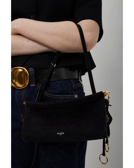 Alaïa White Le Click Ew Small Black Suede Bag