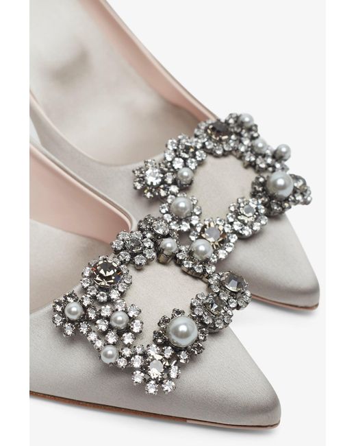 Roger Vivier White Flower 65 Beige Strass Satin Pumps