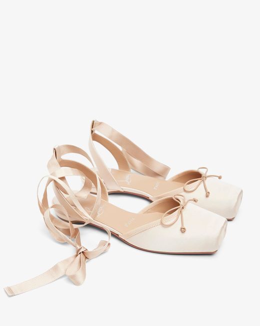 Christian Louboutin Natural Cassia Lace Up Blush Satin Flats