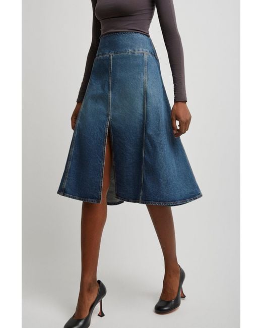 Alaïa Blue Mid-Rise Denim Midi Skirt