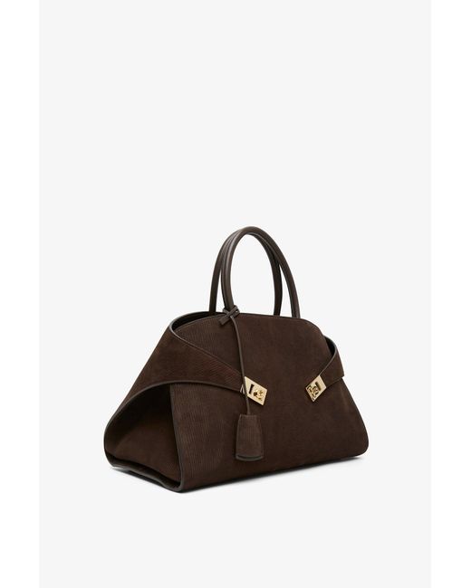 Ferragamo Hug M Brown Suede Top Handle Bag