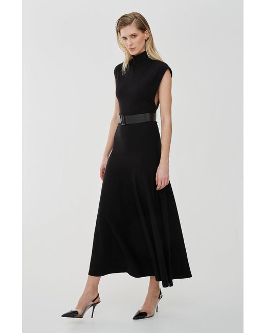 Alaïa Black Belted Wool Maxi Dress