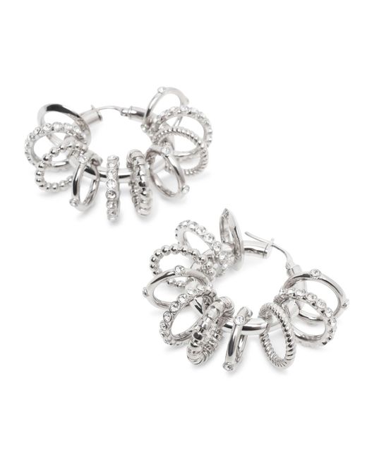 AMINA MUADDI Metallic Multi Ring Hoop Big White And Silver Crystal Earrings