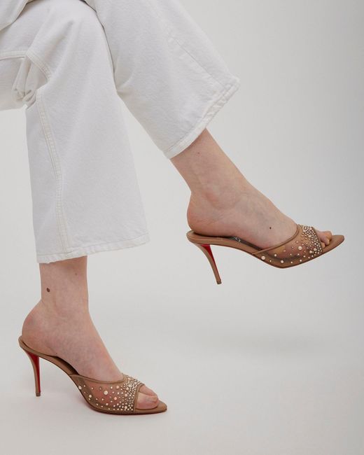 Christian Louboutin Multicolor Miss Z 80 Beige Strass Mules