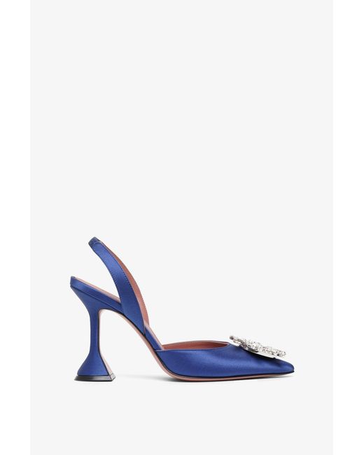 AMINA MUADDI Begum Sling 95 Blue Satin Pumps
