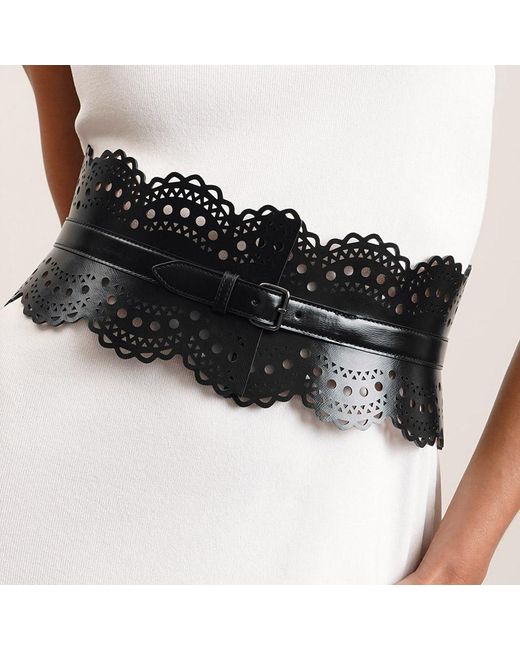 ☆ALAIA☆Laser-cut leather waist belt レディースファッション