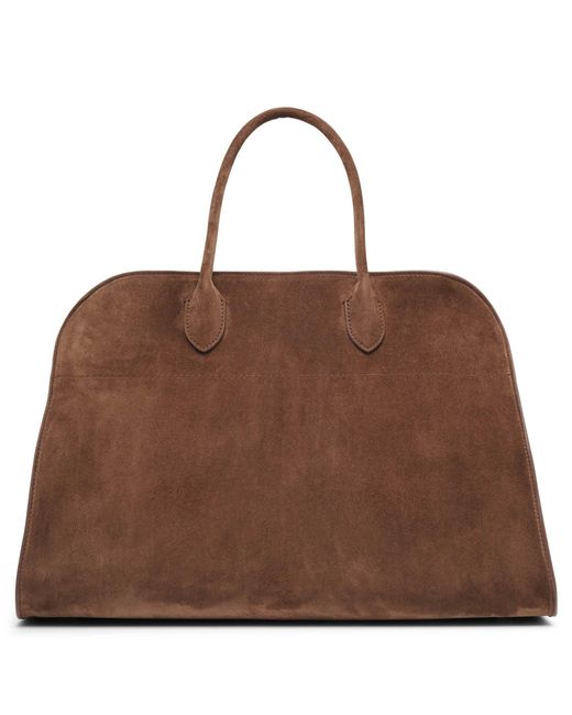 The Row Brown Soft Margaux 15 Beige Suede Bag