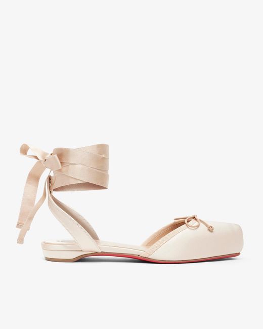 Christian Louboutin Natural Cassia Lace Up Blush Satin Flats