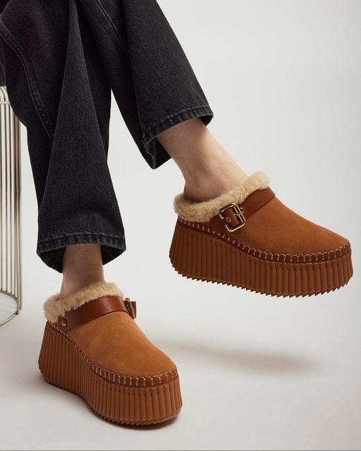Chloé Brown Nama Tan Shearling Sneakers