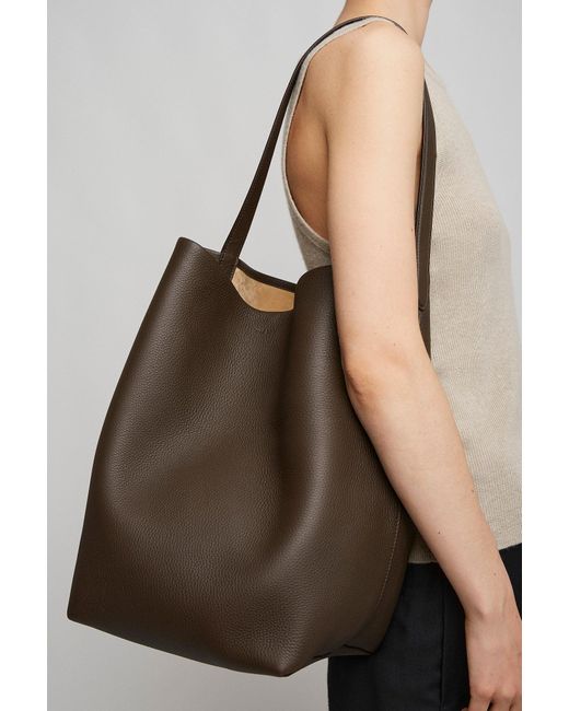The Row Large N/s Deep Brown Leather Tote Bag