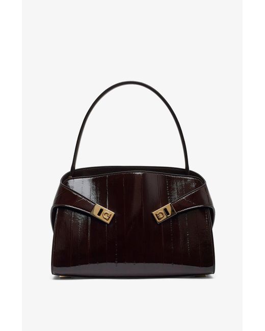 Ferragamo Black Hug M Brown Eel Shoulder Bag