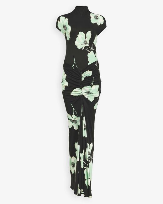 Alaïa White Floral Printed Draped Jersey Dress