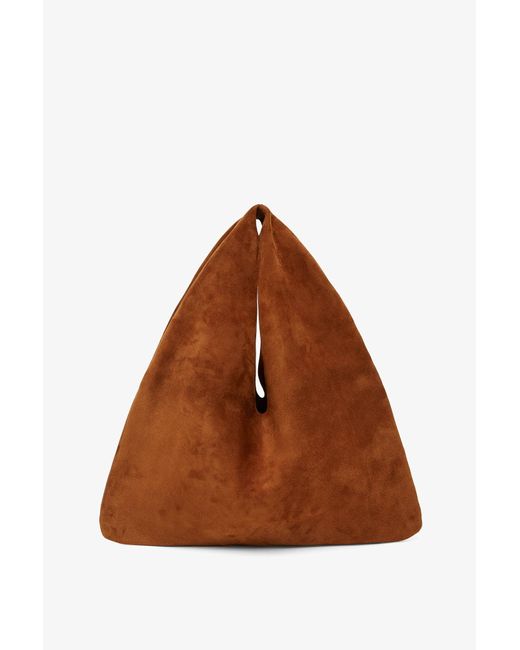 The Row Brown Small Bindle Caramel Suede Shoulder Bag