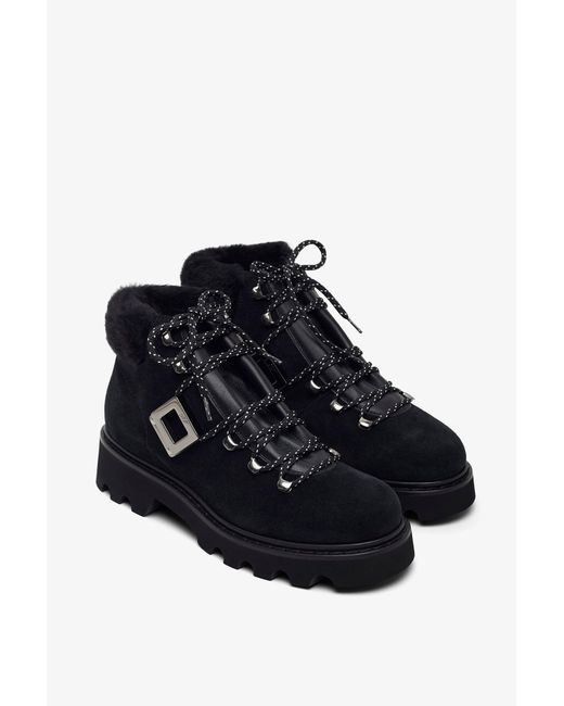 Roger Vivier Blue Viv Rangers Shearling Black Boots
