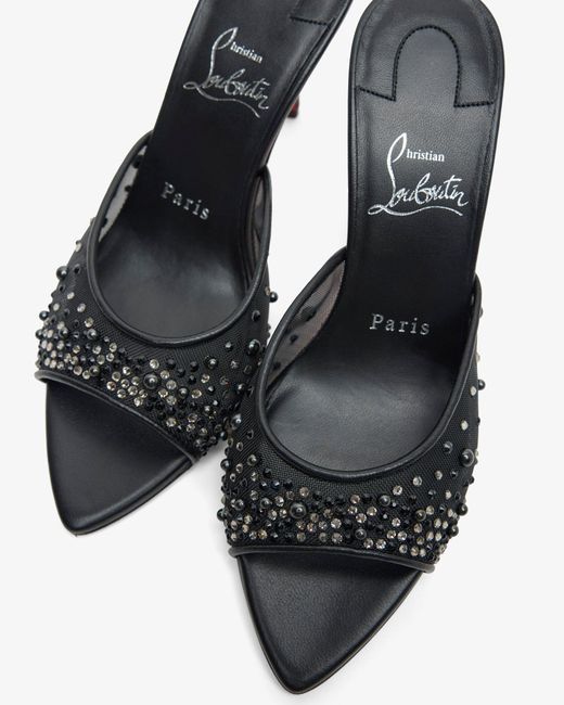 Christian Louboutin White Miss Z 80 Black Strass Mules