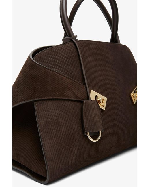 Ferragamo Hug M Brown Suede Top Handle Bag