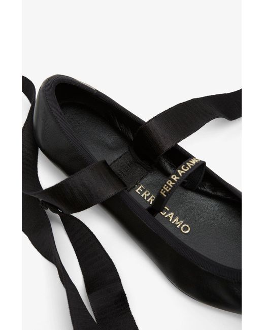 Ferragamo Ankle Ribbon Black Ballet Flats