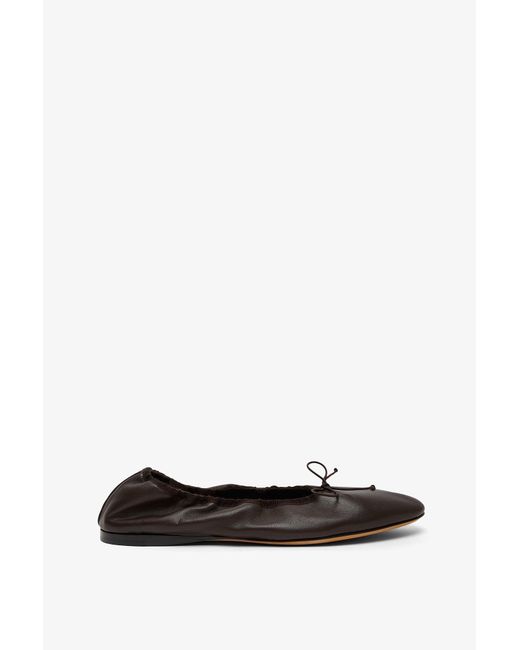 The Row White Awar Dark Brown Leather Ballerina Flats