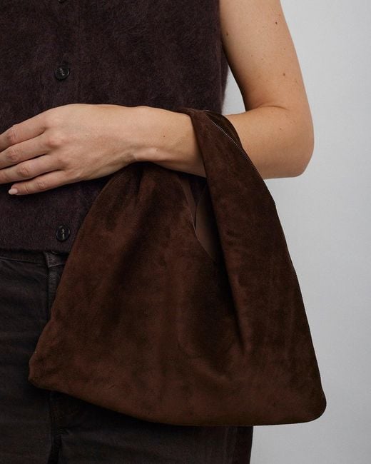 The Row Small Bindle Brown Suede Shoulder Bag