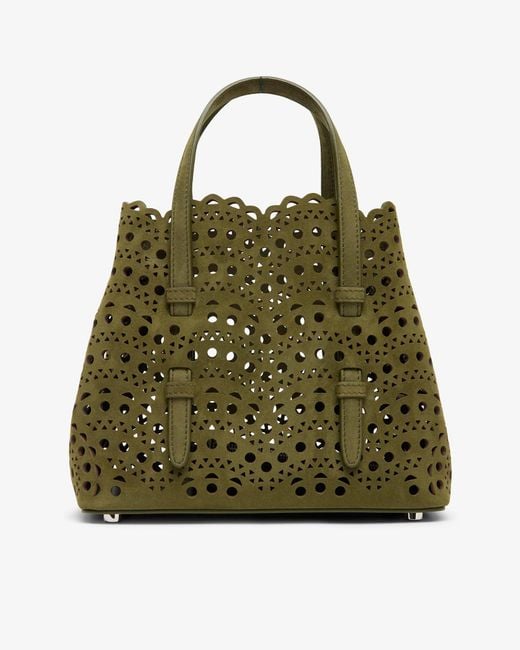 Alaïa Mina 20 Camouflage Green Suede Tote Bag