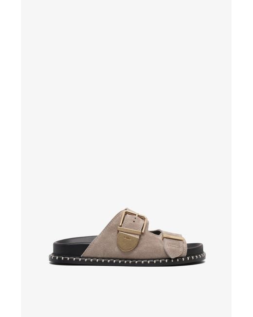 Chloé White Rebecca Dark Beige Suede Flats