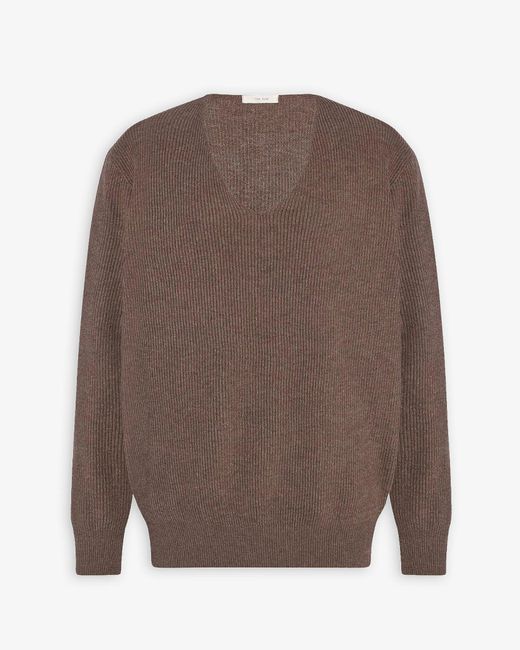 The Row Brown Phef Cotton Cashmere V-Neck Sweater
