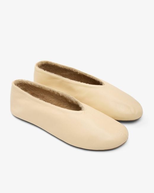 The Row Natural Stella Butter Shearling Ballet Flats