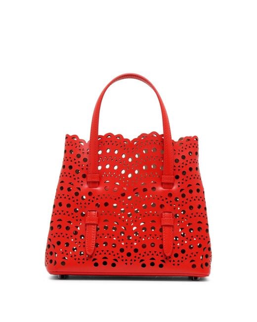 Alaïa Mina 20 Vienne Vague Red Leather Tote Bag
