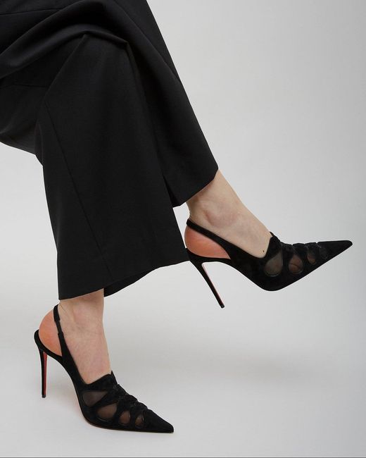 Christian Louboutin White Circus Max 100 Black Suede Slingback Pumps