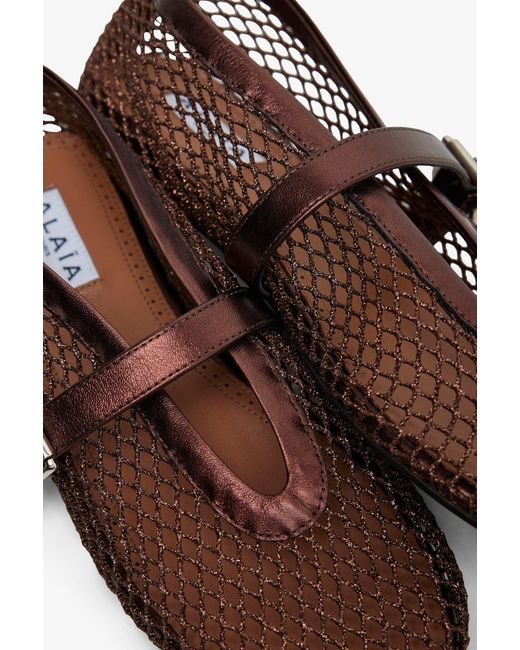Alaïa White Bronze Metallic Mesh Ballet Flats