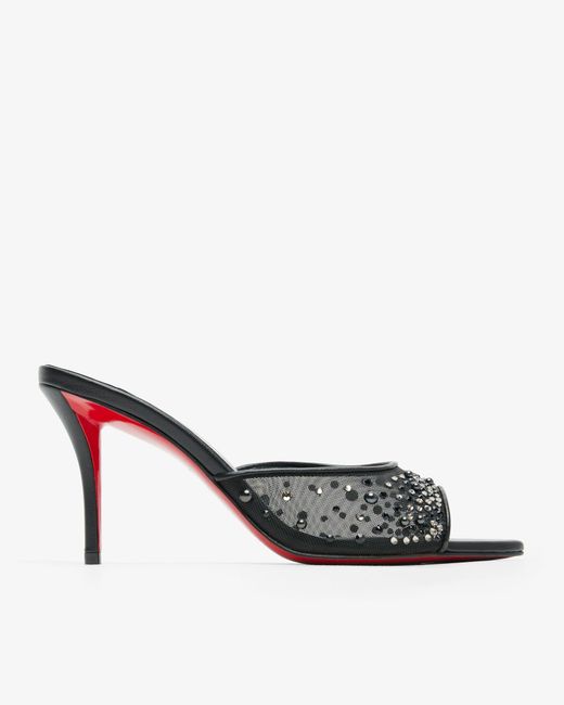 Christian Louboutin White Miss Z 80 Black Strass Mules