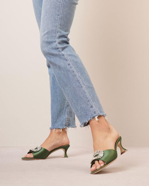 Green cheap satin mules