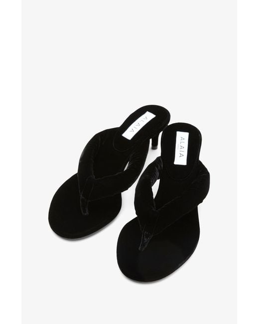 Alaïa White Infradito Velvet Thong Mules