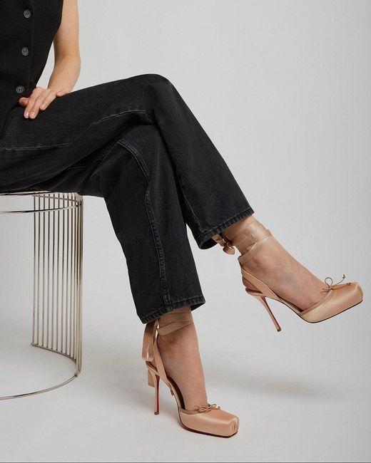 Christian Louboutin Pink Cassia Lace Up 100 Blush Satin Pumps