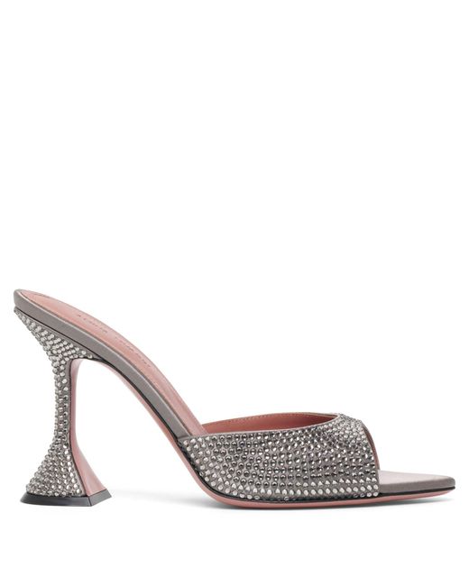 AMINA MUADDI Metallic Caroline 95 Slipper Dark Grey Crystal Mules