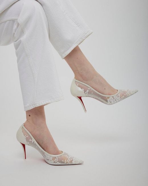 Christian Louboutin White Miss Z 80 Ivory Lace Pumps