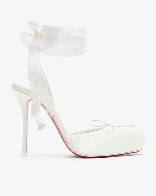 Christian Louboutin White Cassia Lace Up 100 Ivory Satin Pumps
