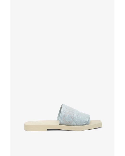 Chloé White Woody Light Blue Slides