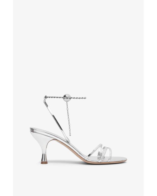Ferragamo White Denise 70 Silver Sandals